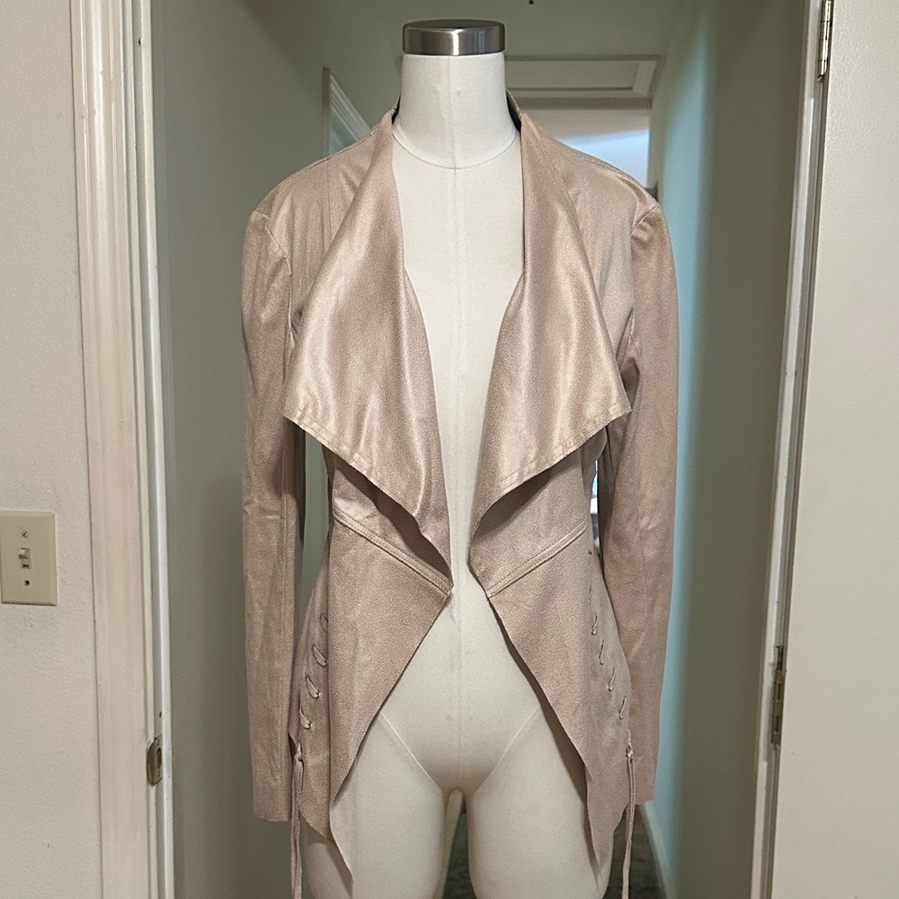 Faux Suede Creamy Rose Shiny Crackle Drapey Jacket